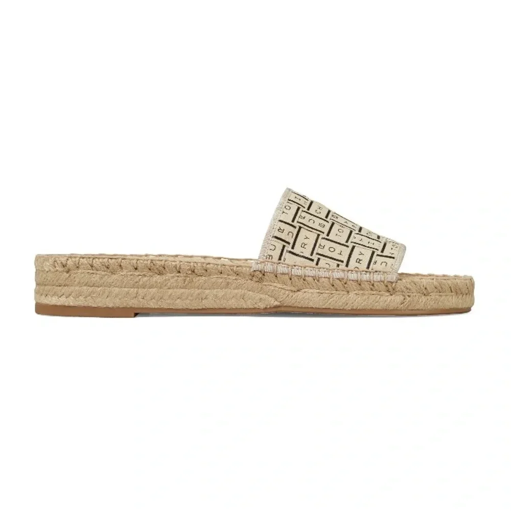 NIB Tory Burch Espadrille Slide in Cream and black Size: 10
